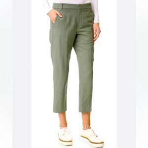 Vince Coin Pocket Cropped Straight Leg Trousers Sage Green 6 Linen Blend Women